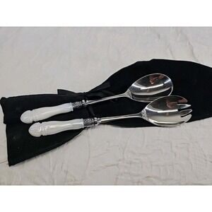 Southern Living @ Home 2 Piece Salad Serving Fork & Spoon Set w/Wht Pearl Handle